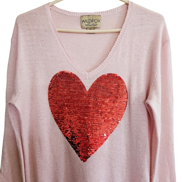 Wildfox White Label Pink Angora Blend Sweater With Sequin Heart - Picture 3 of 9